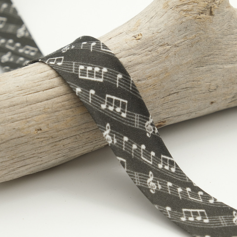 25MM Printed Bias Tape Music Notes Black